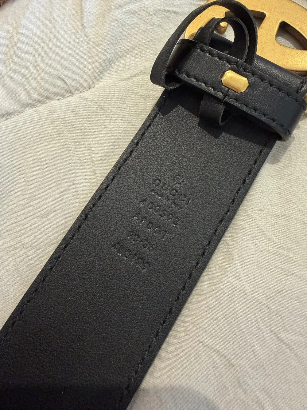 Gucci Black Leather Belt with Aged Gold Double G Buckle